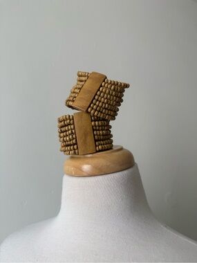 Wood Bead Stretch Cuff Bracelet Set Boho Statement Bracelets 2x pieces